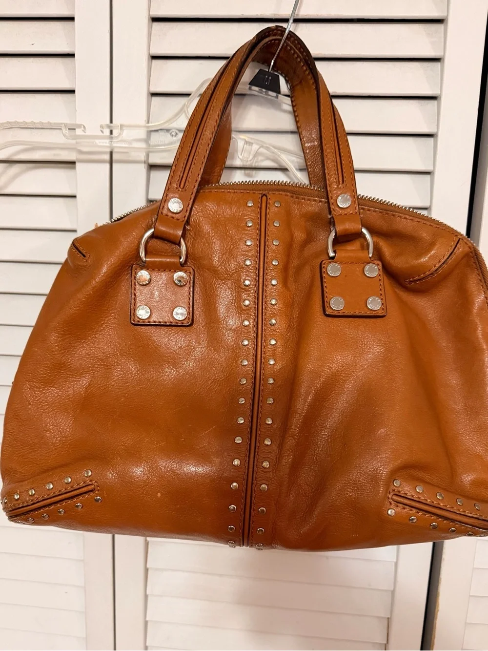 Vintage Michael Kors Studded Cognac Leather Tote Bag